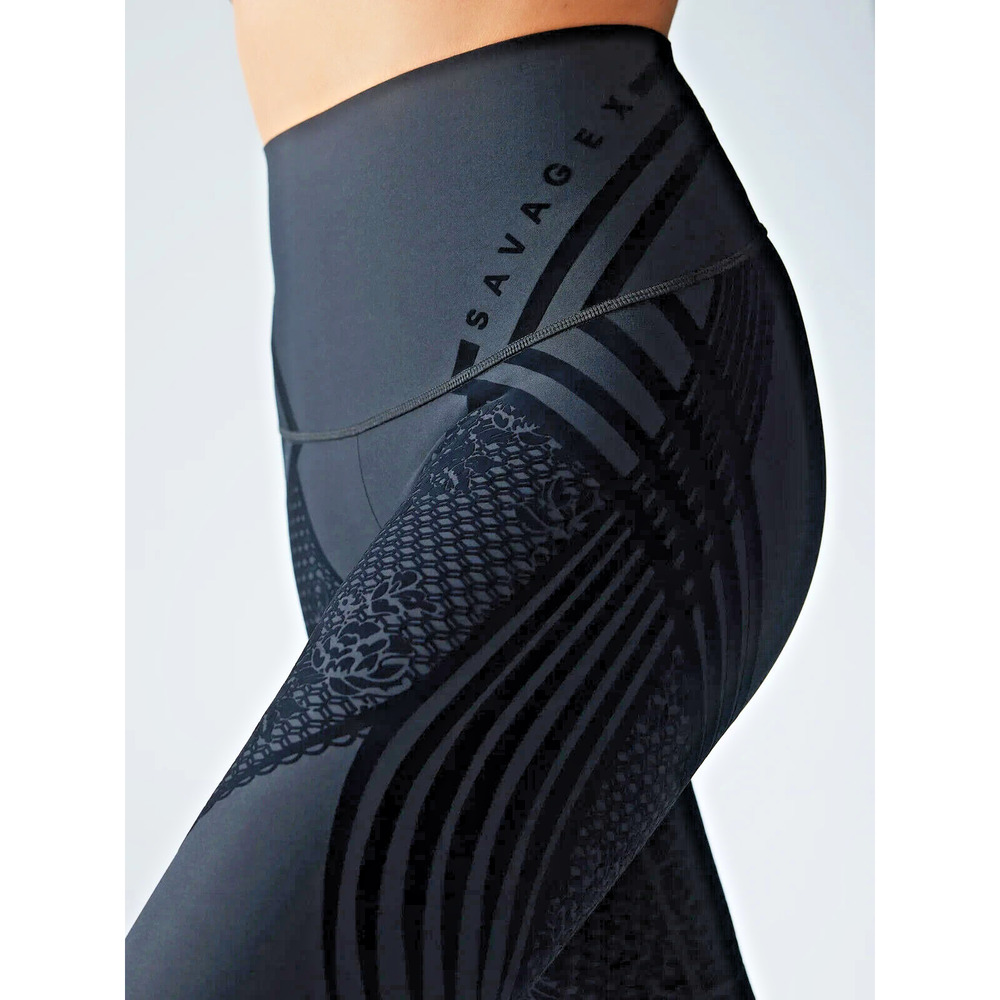 NWT Savage X Fenty Women's Black Flock Leggings Special FX High-Waist Lace XS